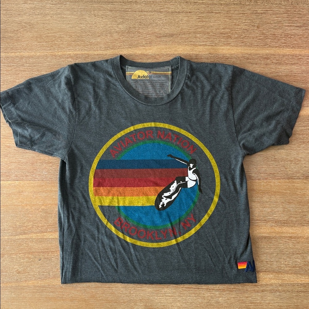Aviator Nation Charcoal Tee with Retro Graphic
